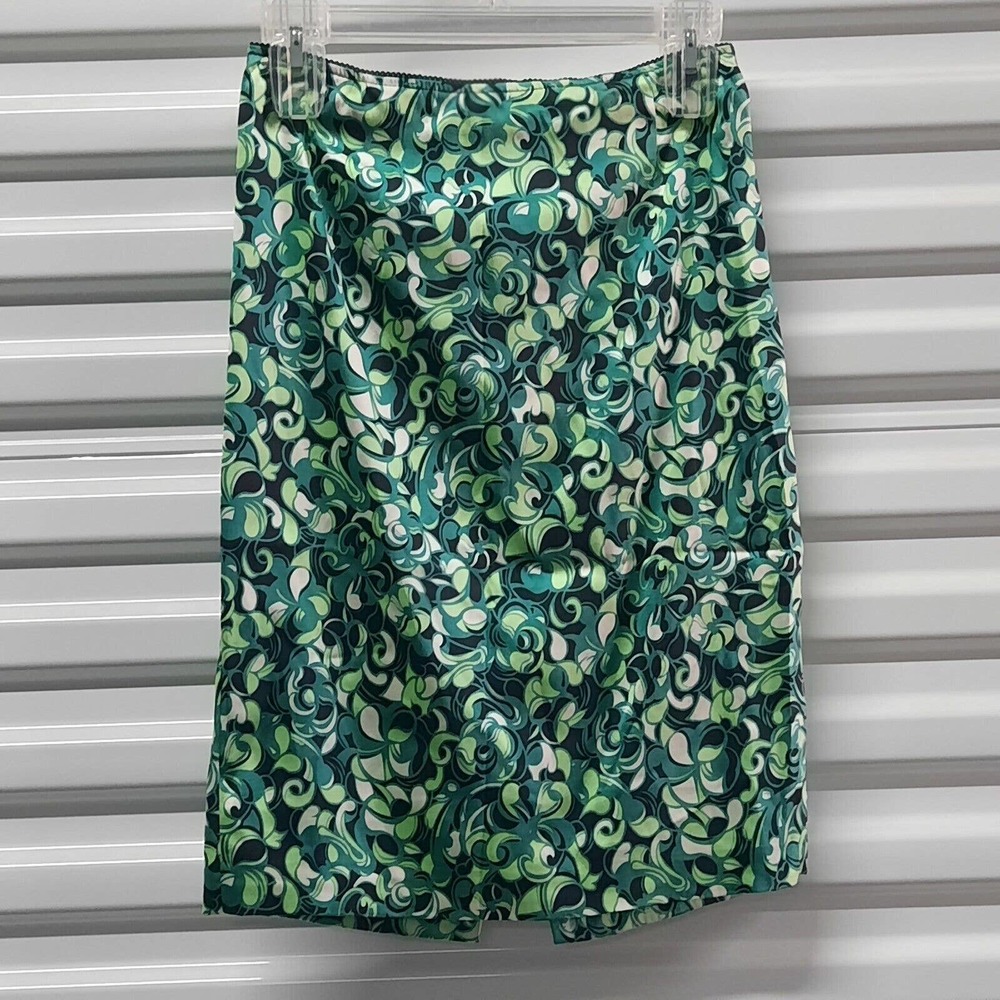 Elie Tahari Skirt Womens Size Extra Small XS Green Silk Office Straight Pencil